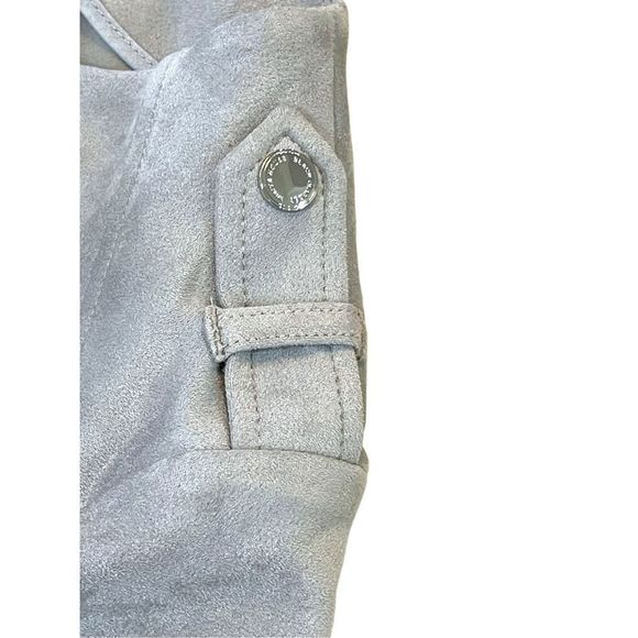 White House Black Market Women's Gray Faux-Suede Moto Jacket Size Medium - Picture 10 of 13
